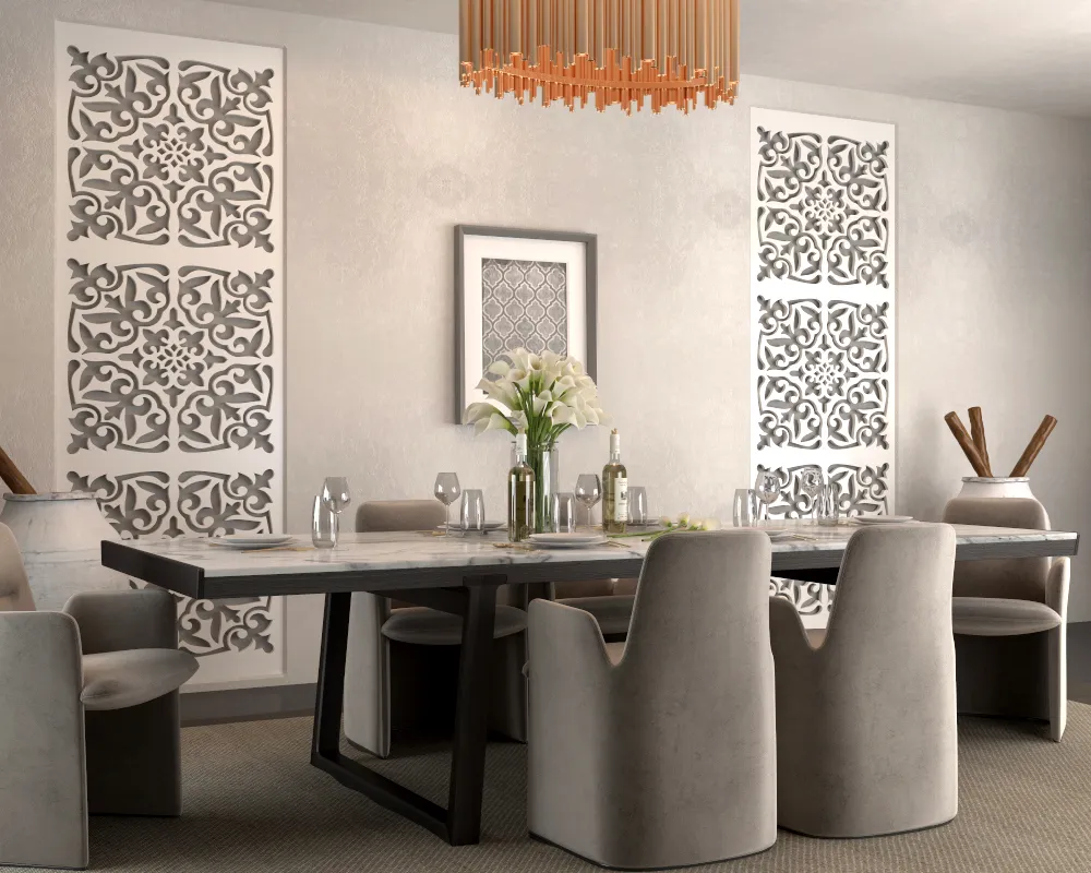 Hexagonal Pattern 3D Wall Panels in Dining Room